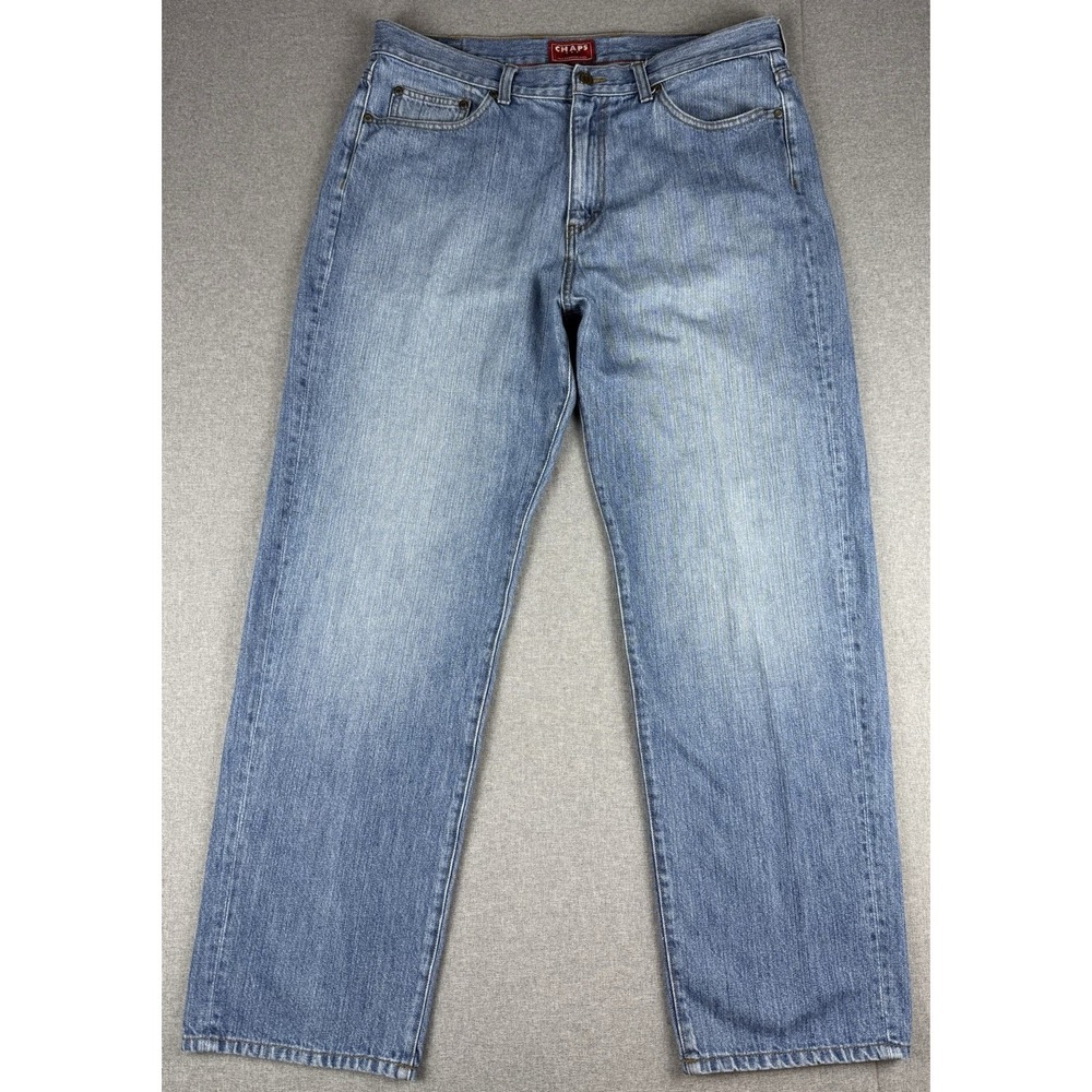 Chaps Denim Mens Jeans 36x32 Relaxed Fit Straight Leg 100% Cotton Light Wash